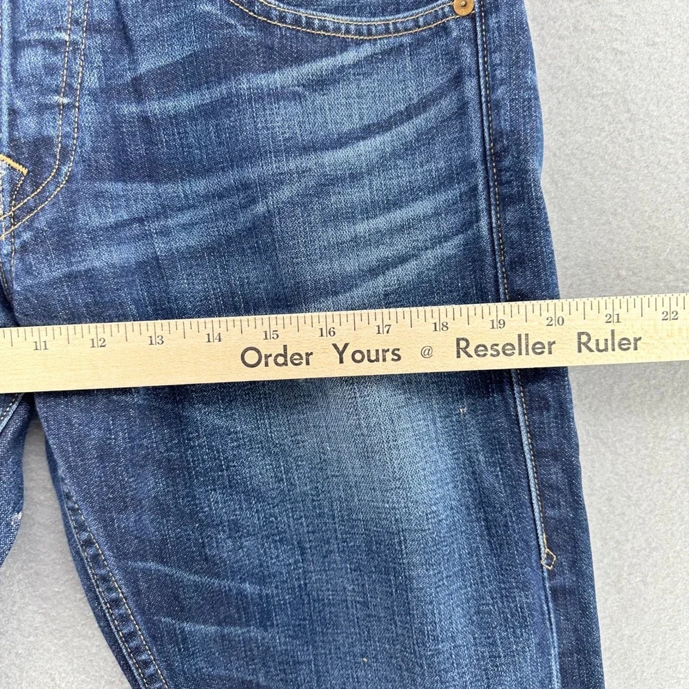 True Religion Geno Jeans Made In USA Dark Wash Denim 32x29 Whiskers Fade Leather - Picture 10 of 10